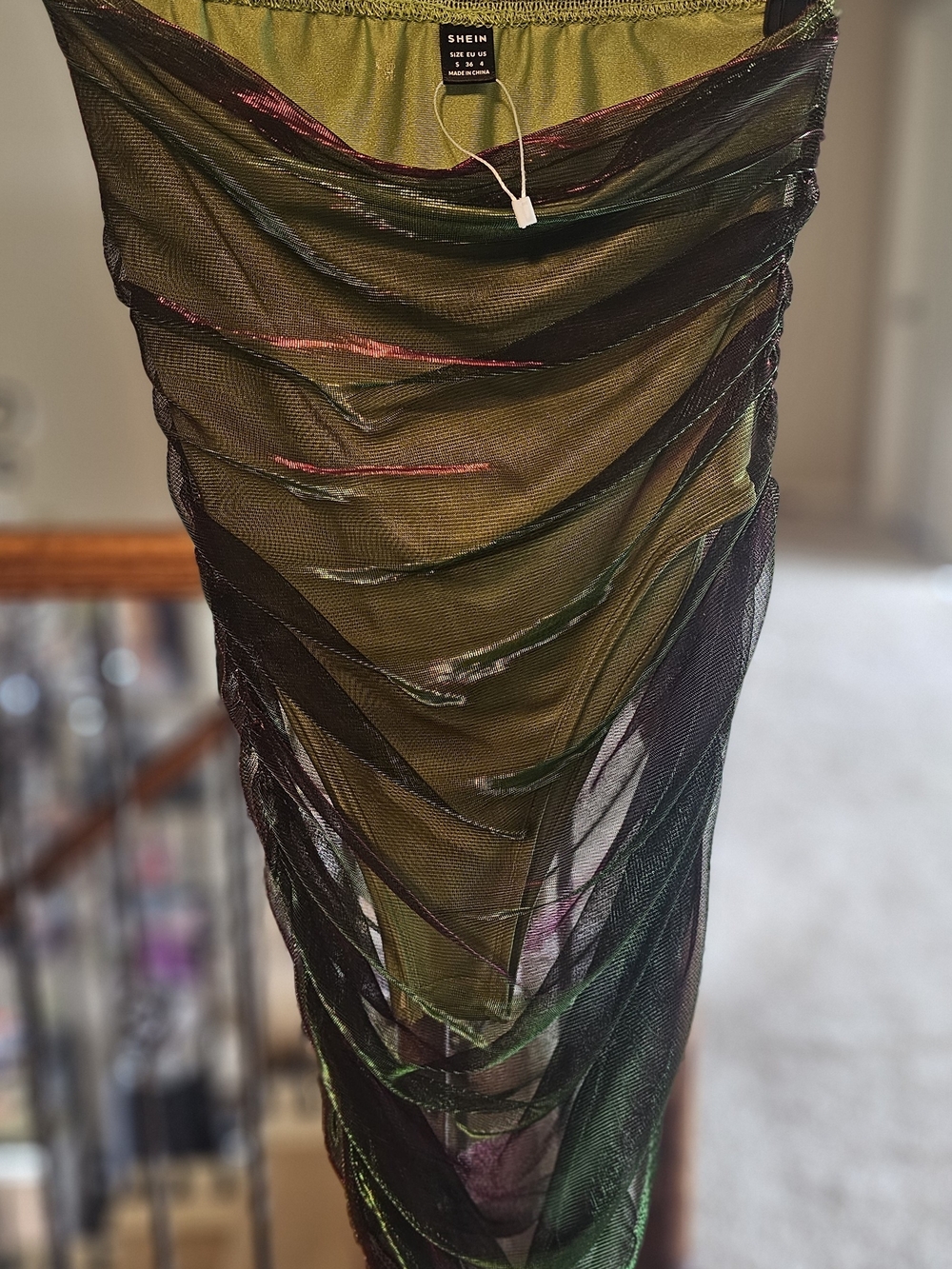 SHEIN Shimmer Green Sheer Layered Bathing Suit with Iridescent Accent